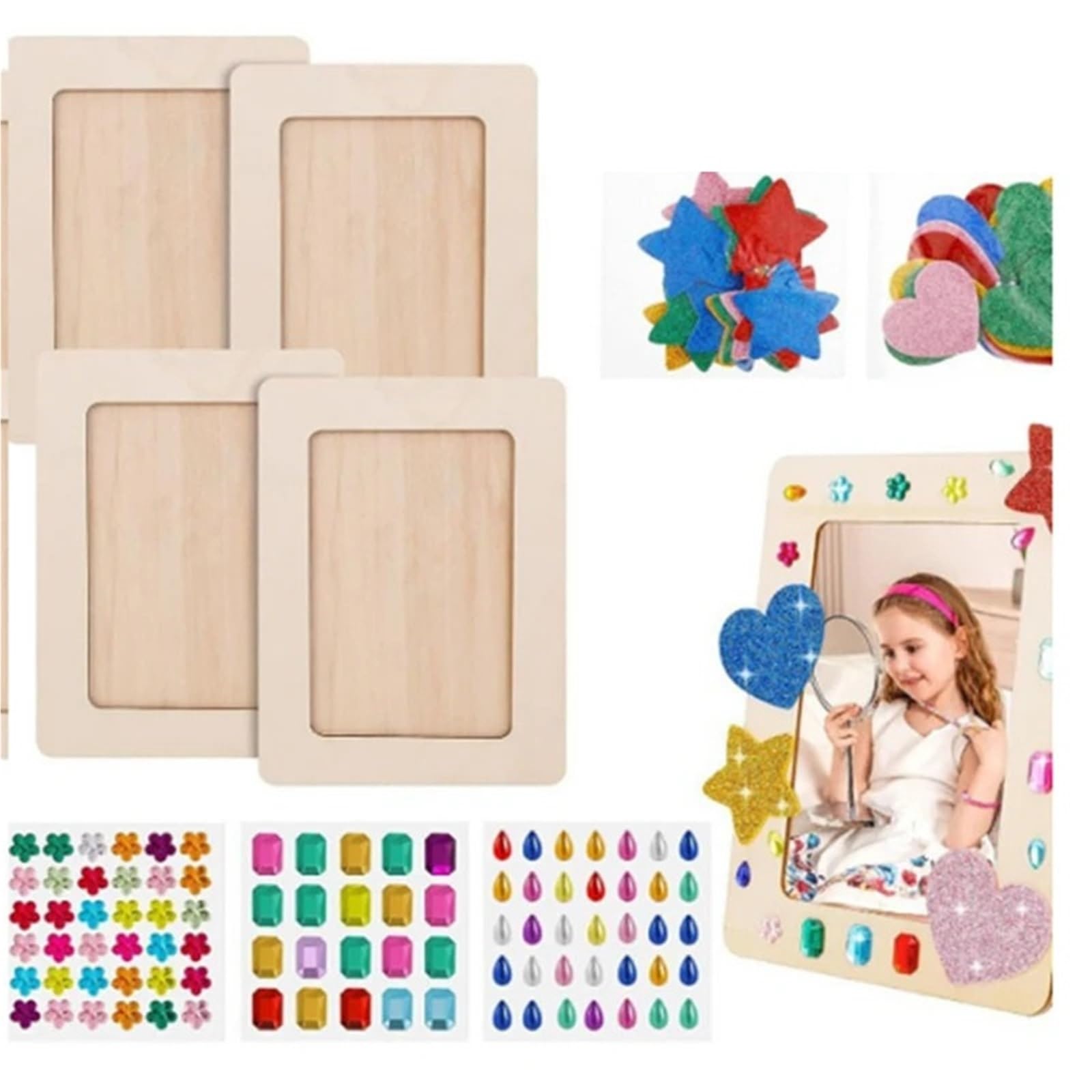 Wooden Picture Frames 8Pcs Wooden Picture Frames for Craft Unfinished Wood Photo Frames with Stickers DIY Crafts Painting Arts Projects(Color1)