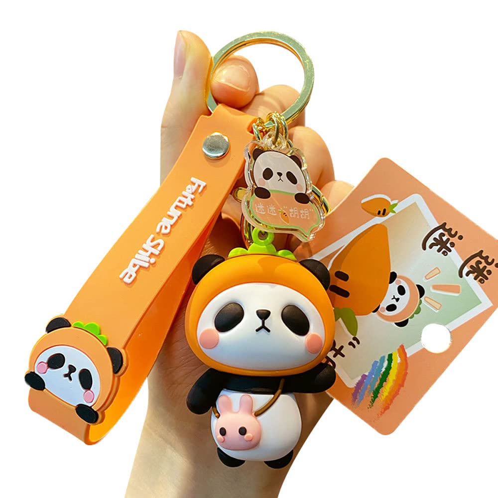 HSYHEREMen Women Cute Funny Shoulder Bag Fruit Panda Keychain Creative Braided Rope Resin Animal Pendant Metal Key Ring
