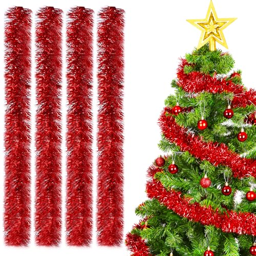 SinLaw Weihnachtsgirlanden,4pcs Weihnachten Lametta Girlande,Rot...
