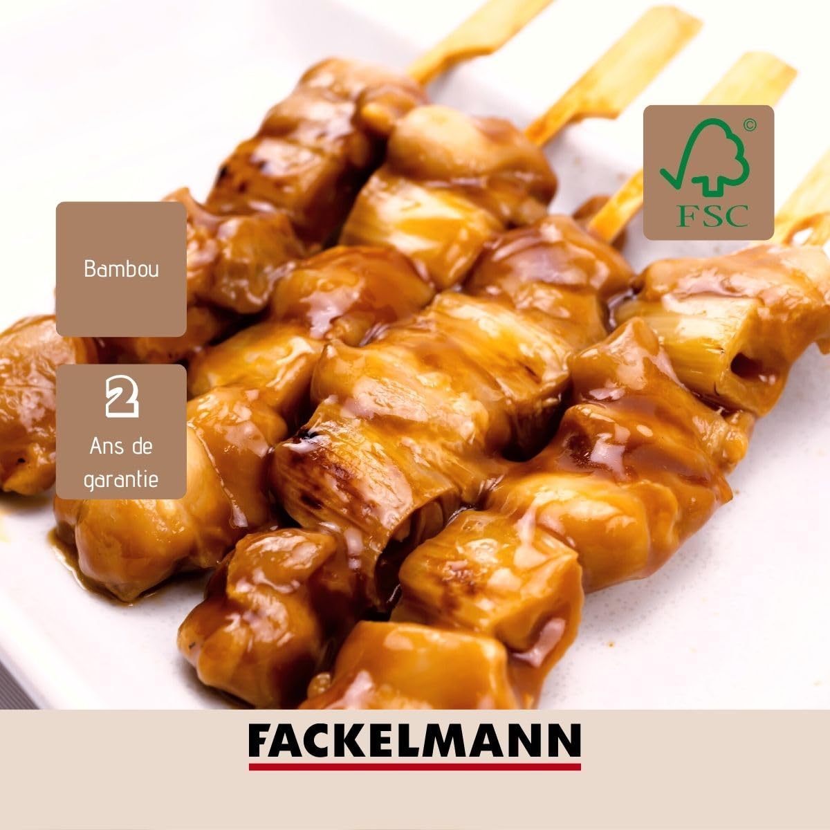 Fackelmann 50863 Lot de 50 Pics à Brochettes en Bois, Piques Apéro, Bambou, 15 cm
