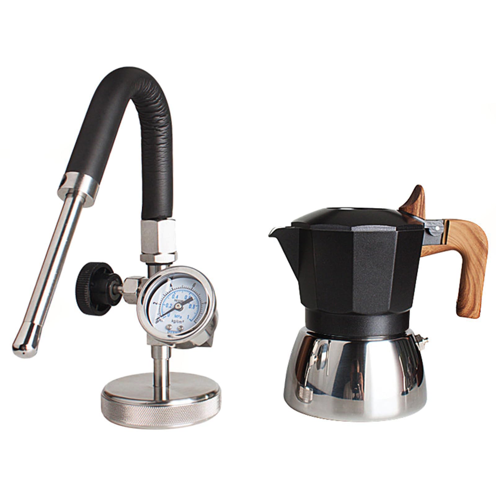 MRJYK Steam Boiling Water Frothing Machine, 100ml Coffee Foam Machine Steamer, Split Design, With 3-hole Nozzle/air Pressure Gauge, Washable, For Latte, Cappuccinos, Ame, Induction Hob Black