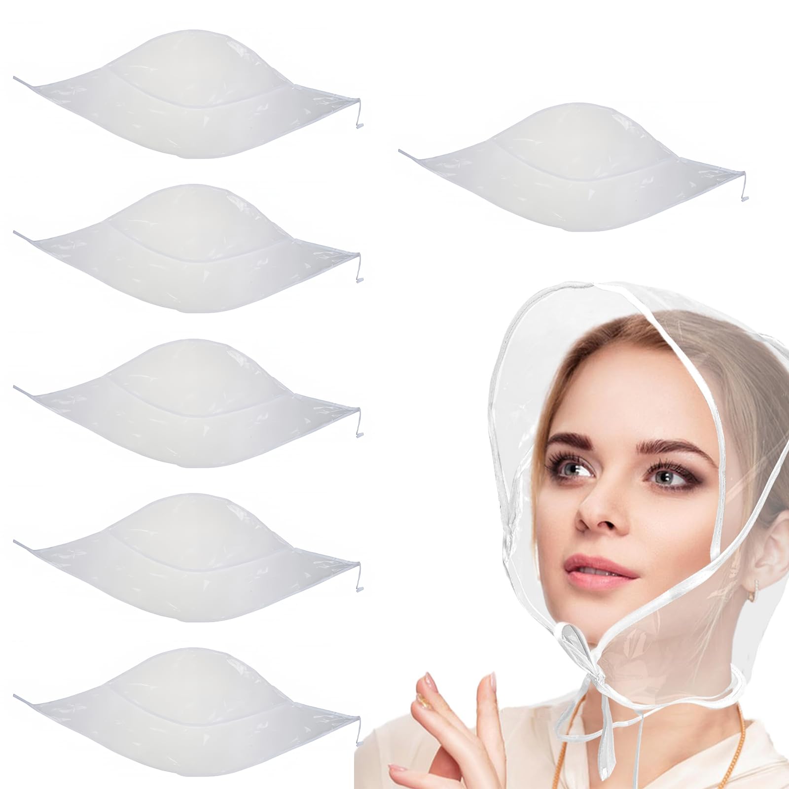 Terilamy Unisex White 6 Pieces Rain Bonnet With Visor Clear Rain Caps, Waterproof Plastic Hat Adjustable Reusable Portable Rain Hood For Men Women Rain Wear Protect Hairstyle （ Edge）