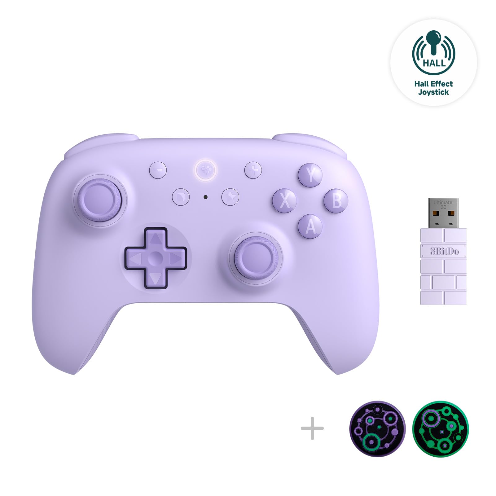 Photo 1 of 8Bitdo Ultimate 2C Hall Effect Joysticks and Hall Triggers Wireless Controller for Windows PC and Android, with Remappable L4/R4 Bumpers, Turbo function & Rumble vibration (Purple)