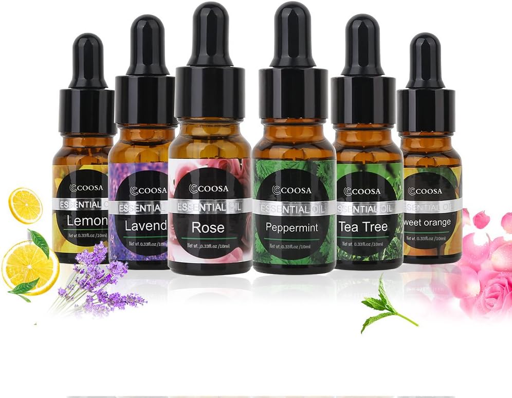 COOSA Aromatherapy 6 Essential Oils (Lavender, Tea Tree, Peppermint, Lemongrass, Orange, Rosemary) (Black)
