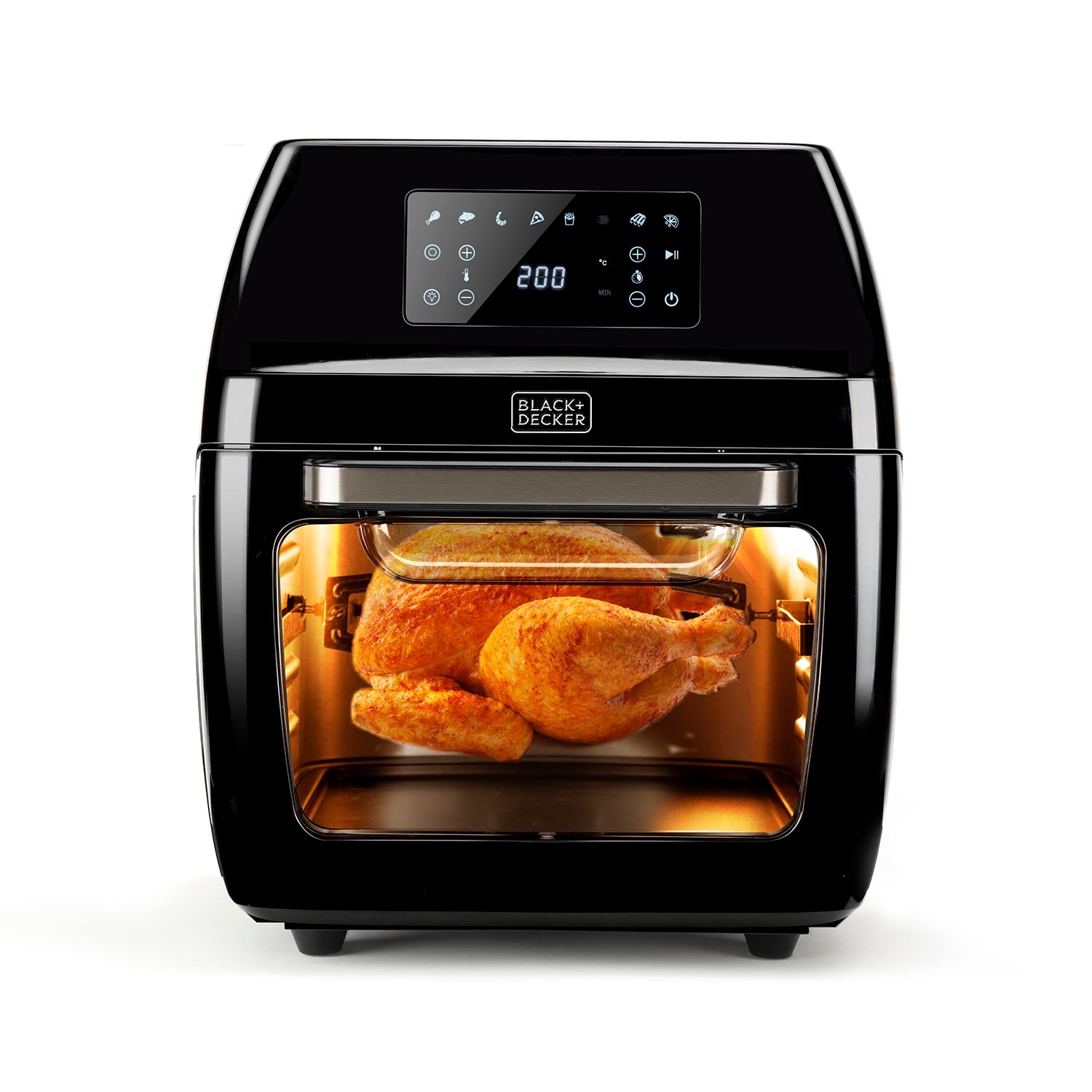 Black+Decker BXAFO1200E, Freidora de aire y horno, 1700W, 12L, temperatura regulable 40º-200ºC, 8 programas predefinidos, puerta transparente, apto lavavajillas, múltiples