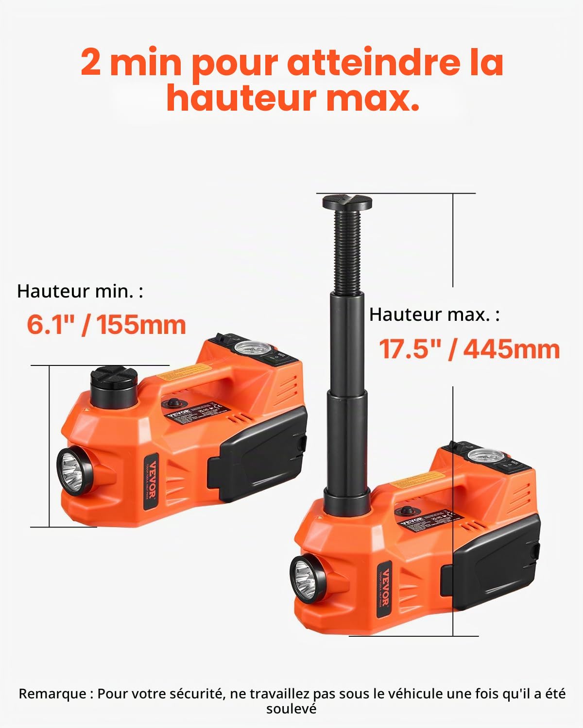 VEVOR Cric Électrique pour Voitures 5 T, Cric de Levage avec Gonfleur Intégré, Outil Démonte-Pneu Portable avec Clé à Chocs Électrique et Lumière LED, pour Urgence Dépannage Routière SUV Berline