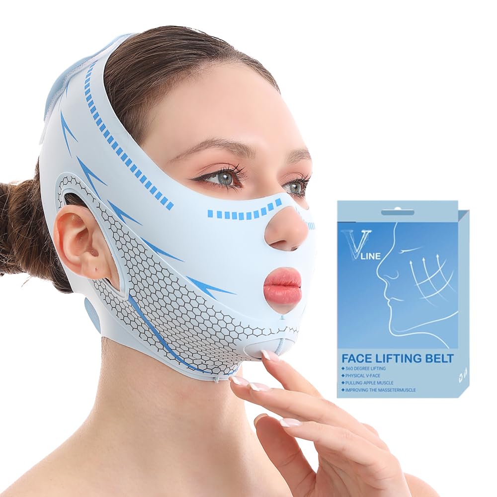 Face Lift Belt Chin Strap, Facial Lift Bandage Double Lift Design, Half Face Covering Lift VShaped Lift Band (Pink)