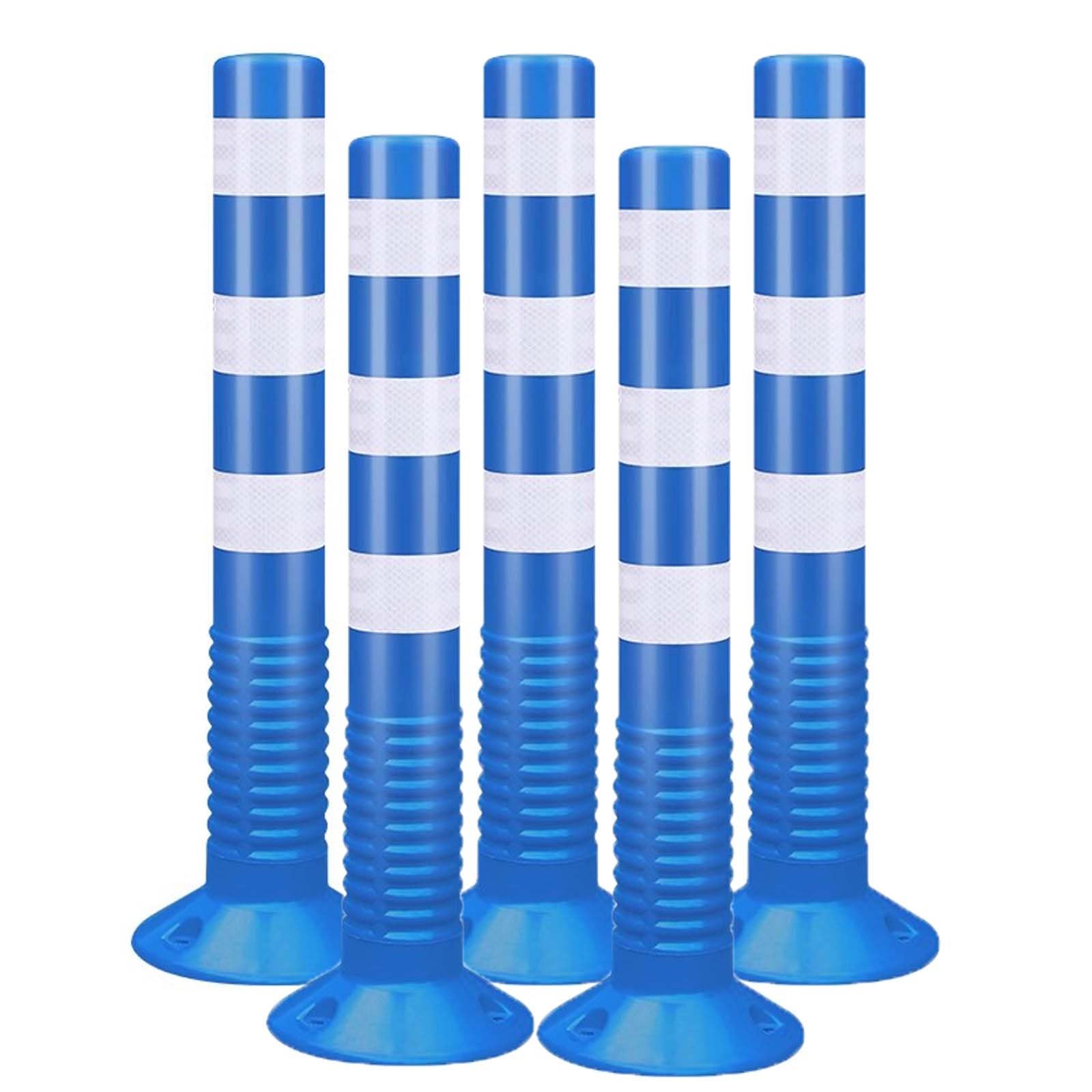 SaryEdge Traffic Safety Bollards with Reflective Bands - Durable Plastic Parking Barriers for Driveway and Road Delineation,Blue-5pcs,Blue-5pcs