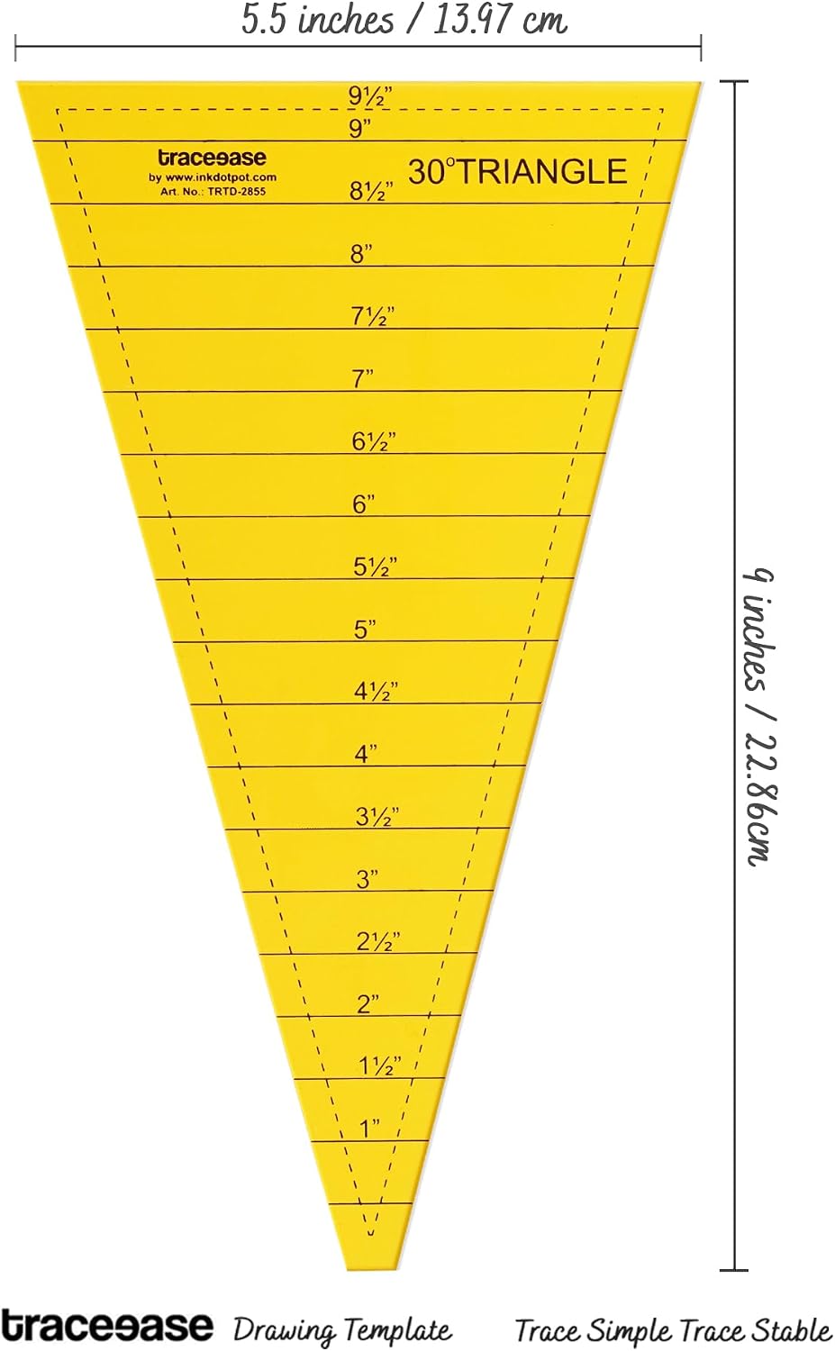 Traceease Trace Simple Trace Stable, 30 Degree Triangle Quilting Ruler and Quilting Template, All Purpose Acrylic Tool for DIY Design Shaped Angular Stencils, 13.9 cmx 22.8 cm