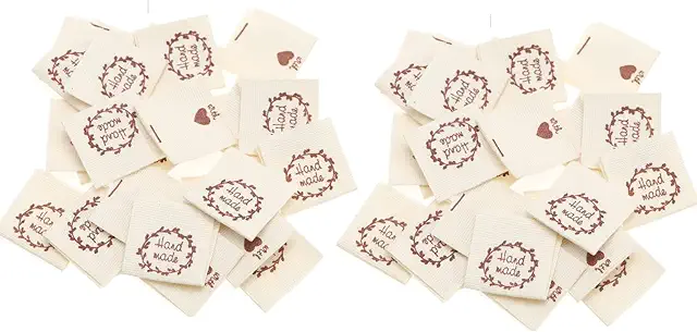 Étiquettes Couture Personnalisées 100 PCS, Étiquettes Vêtements Fait Main en Coton pour DIY