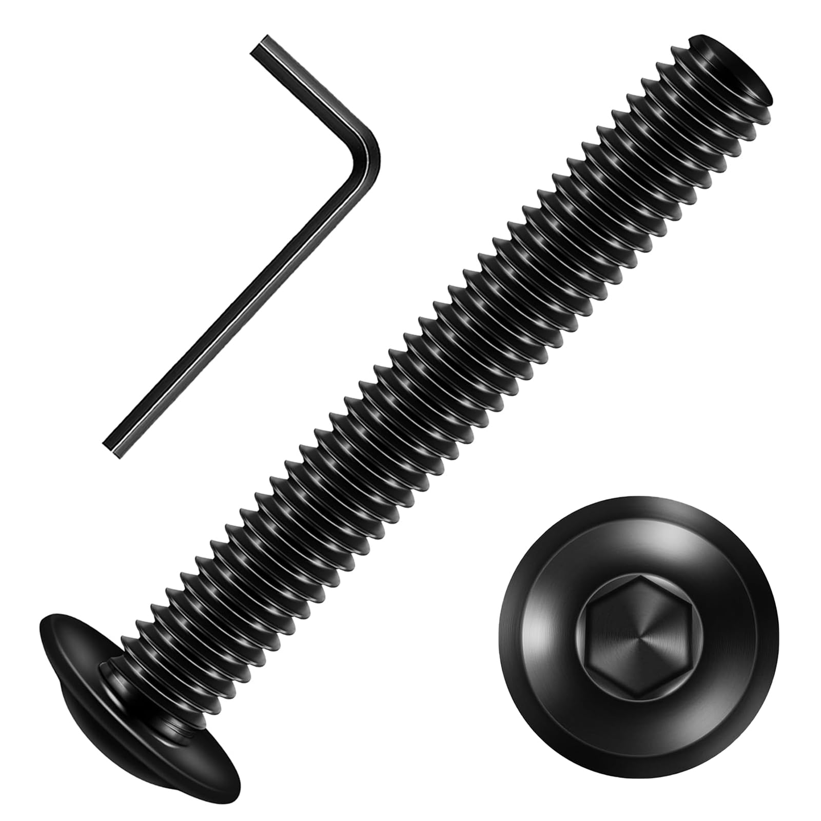 Valorada M5 Bolts, M5 x 40mm Flanged Button Head Screws Allen Socket Bolts Stainless Steel 304 Black Finish with Hex Spanner Pack of 20