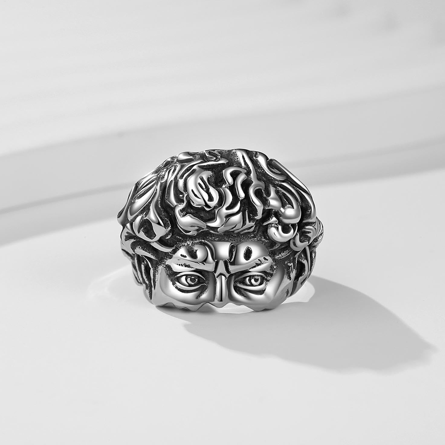 Anillo de David roto para hombre y mujer – Anillo clásico de acero inoxidable David de Stee Michelangelo – Anillo de arte de David con estatua, Metal, Sin piedras preciosas 3