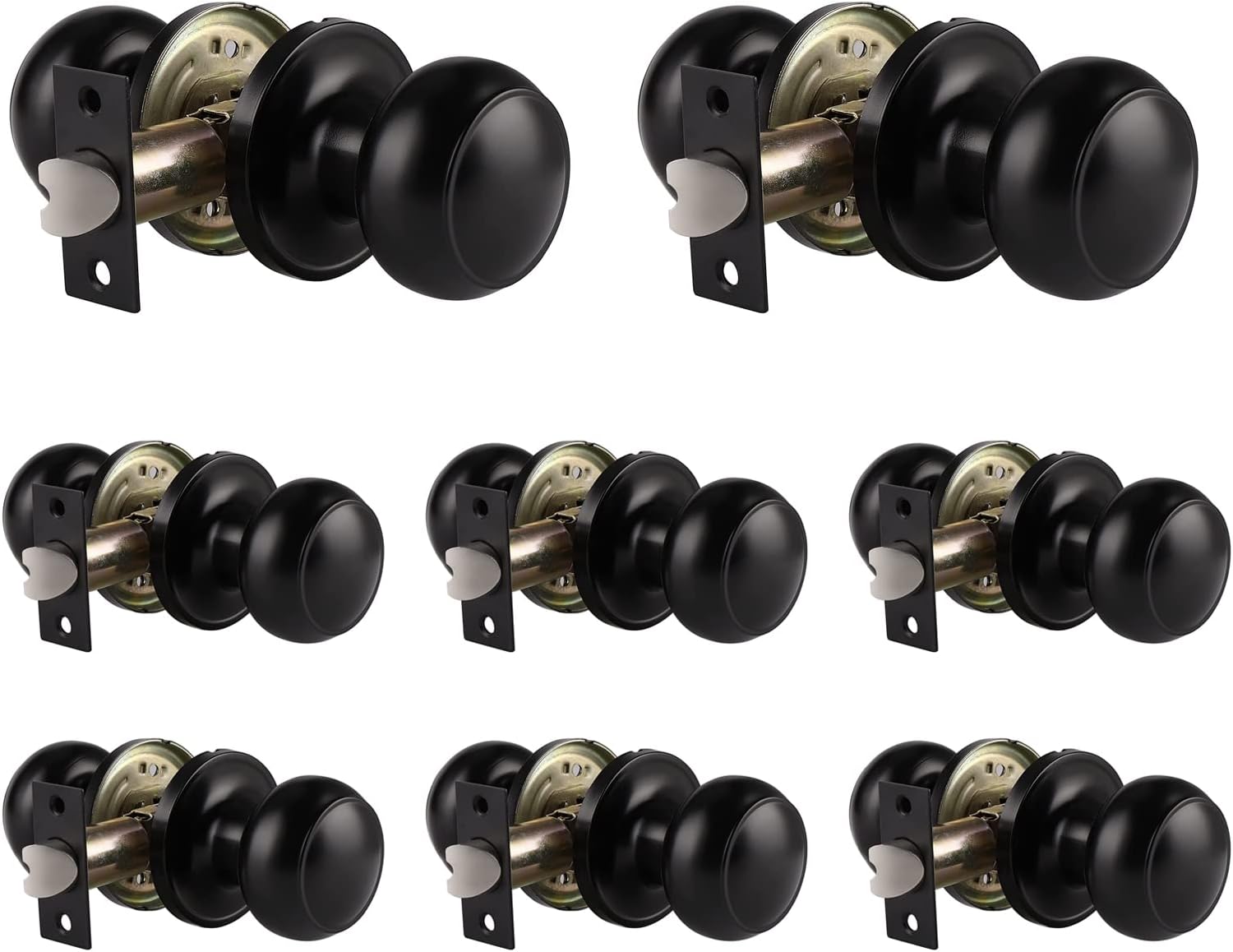 Probrico 6 Black Privacy Bedroom Door Knobs and 8 Passage Closet Door Knobs Bundle Set, Black Interior Door Knobs for Bedroom Hallway