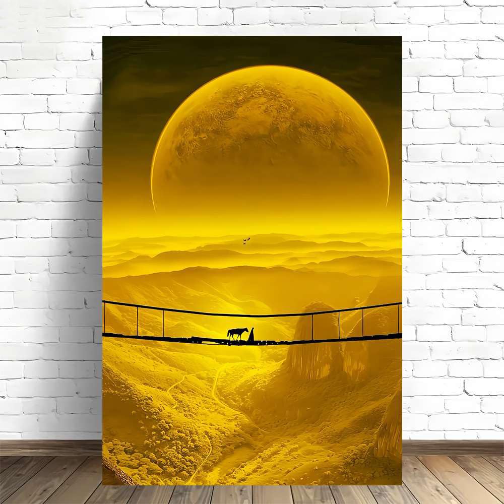 Puente de cuerda de inspiración coreana en cuadro vertical minimalista amarillo 40x50