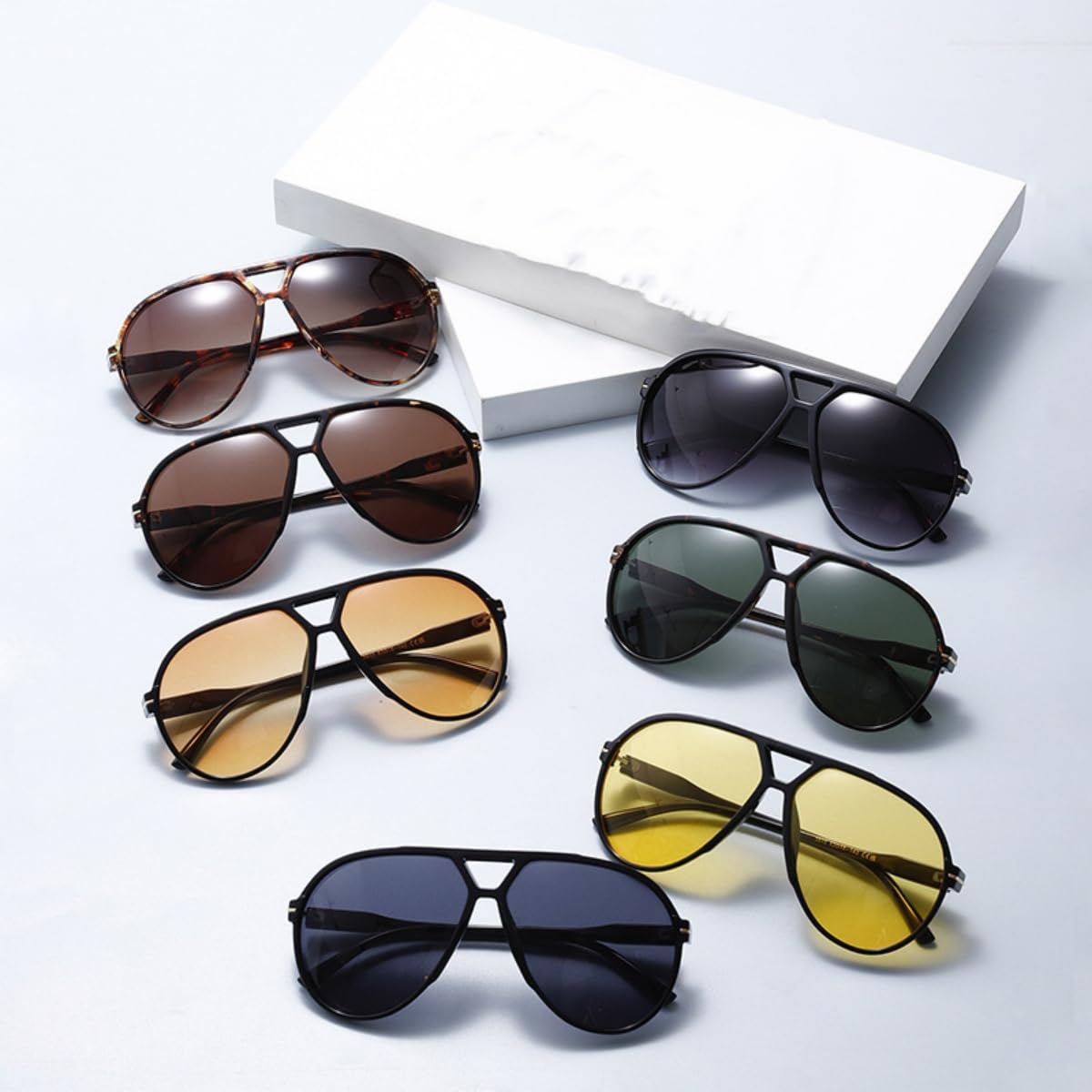 4 lentes de sol estilo aviador retro de gran tamaño para mujeres y hombres, a la moda, sin enredos, lentes de sol de aviador de los años 70