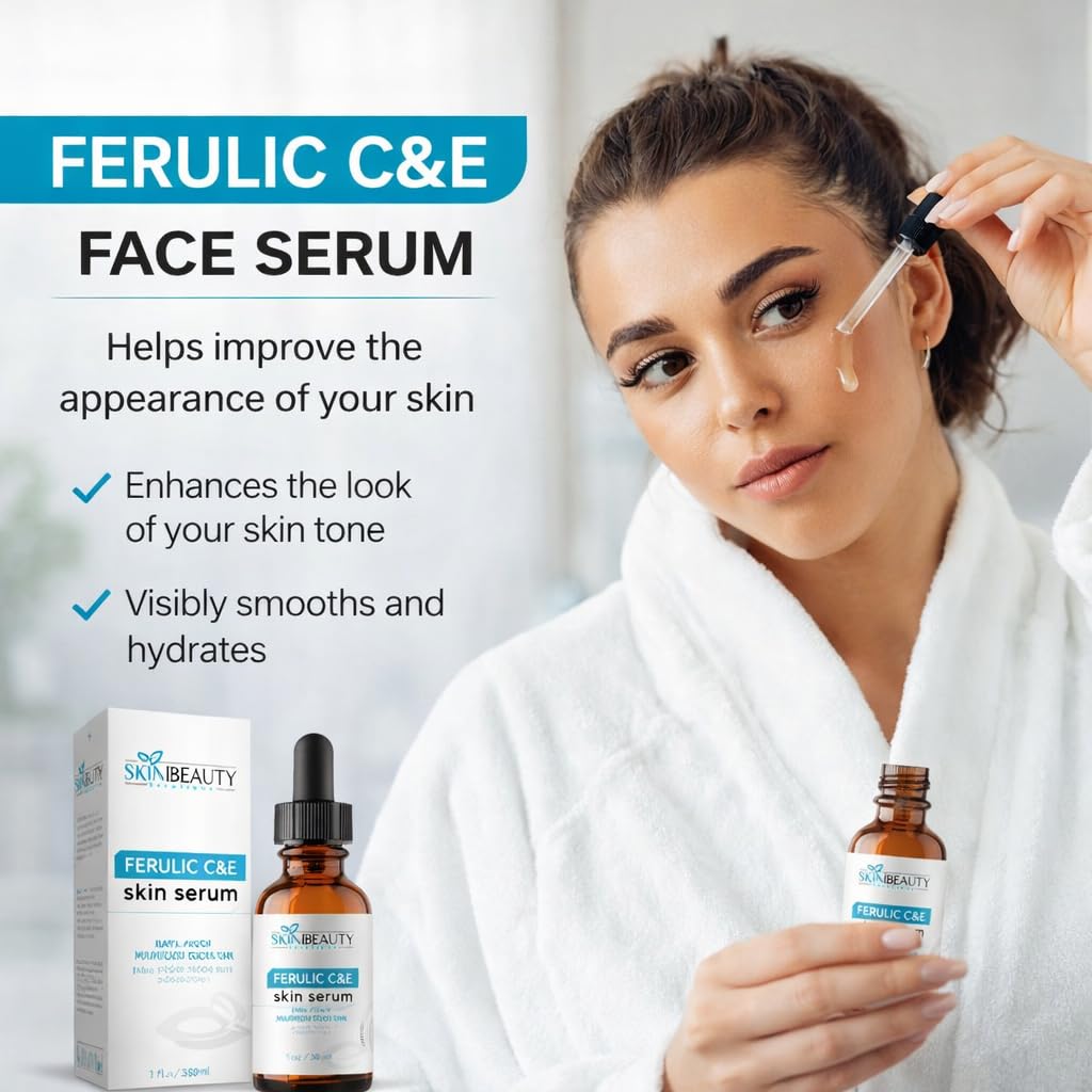 Soluciones de belleza para la piel, ácido ferulico CE con vitamina C + E, suero para la piel (30 ml), arrugas, antienvejecimiento, piel dañada por el sol y más (combinación de ferulina C + E, tratamiento antioxidante
