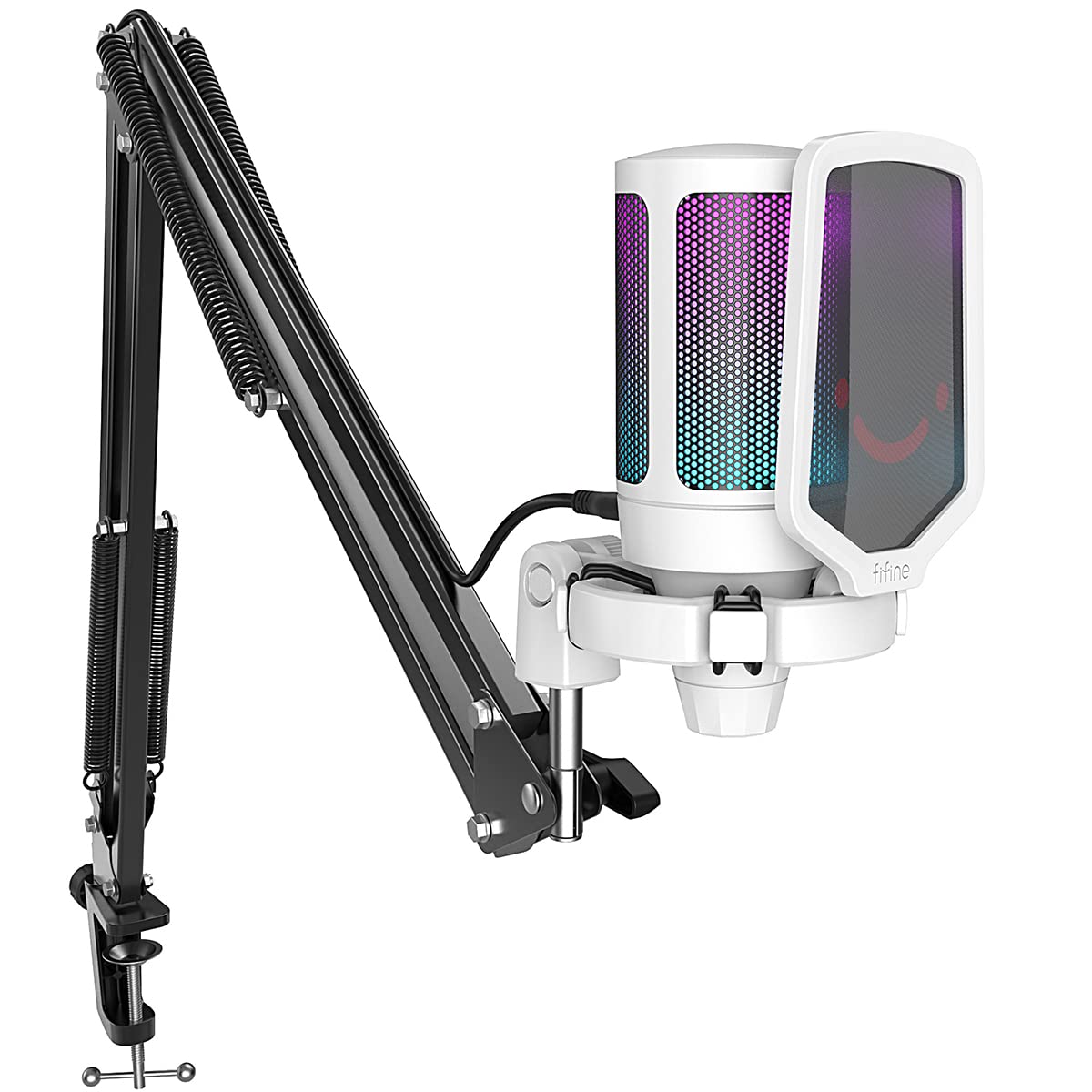 Streaming Gaming USB Microphone Kit, FIFINE PC Condenser RGB Mic on PS4/PS5, Plug and Play for Music Recording, Online Game, Discord, Twitch, with Pop Filter, Shock Mount-A6T White - White