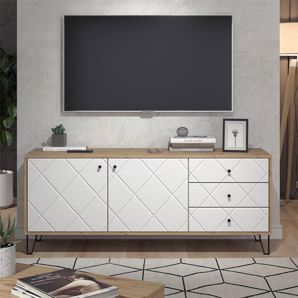 Vicco Lowboard Nizza, Artisan-Eiche, 150.2 x 60.2 cm | mit 3 Schubladen & 2 Türen, zur Nutzung als Ablagefläche neben dem Bett