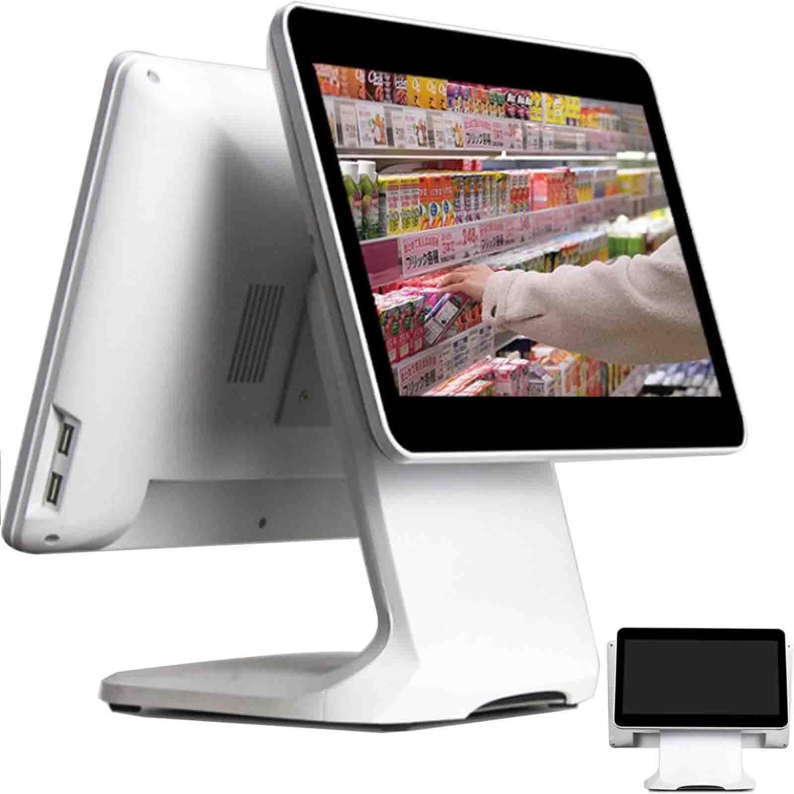 Caja registradora POS, caja registradora POS con pantalla táctil i-nteligente de 15,6", CPU N2930, 4 GB de RAM, 64 GB de SSD, Windows 7/10, ángulo ajustable para comercios y restaurantes, 4 GB