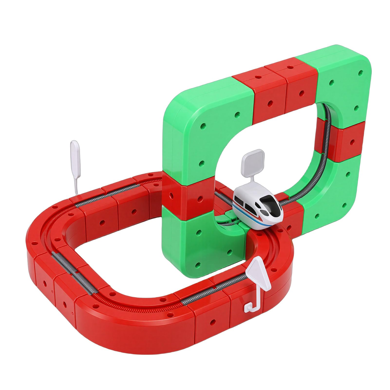 Jiawu Treno Elettrico 3D, Design Flessibile Che Sfida la gravità Binario Ferroviario Che Sfida la gravità, Binario Ferroviario 3D con 23 Accessori per Binari e 16 Accessori per Cartelli per Bambini
