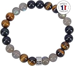 Natural Stone Triple Protection Bracelet - South Africa Tiger's Eye / Mexican Black Obsidian / Canada Labradorite - Stretchy Bracelet - Handmade