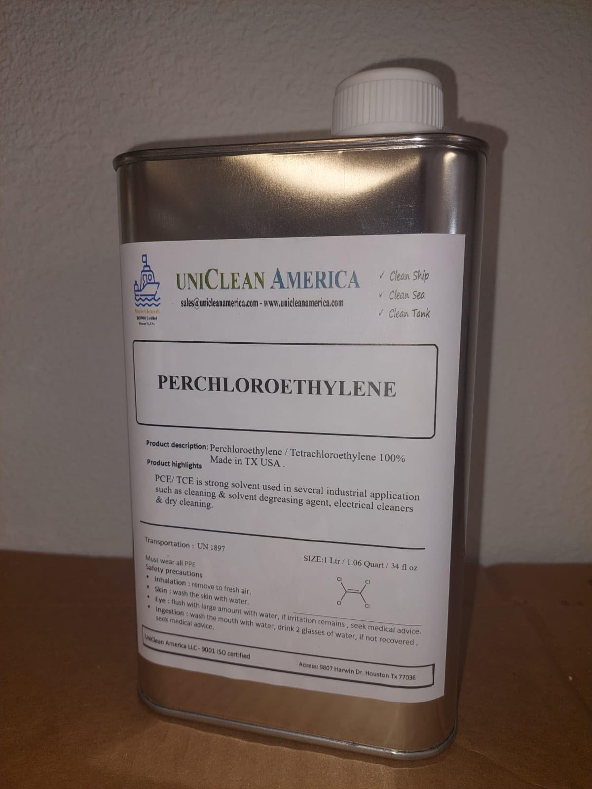 Perchloroethylene - (PCE) - Tetrachloroethylene - Powerful Solvent - 1 Liter / 34 fl oz - Made in Texas USA (Size: 3 Liter (3 Bottles))