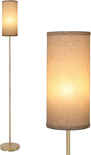 Boostarea Lámpara de pie para sala de estar con bombilla de 3 temperaturas de color, lámparas de pie industriales, lámpara alta clásica dorada para