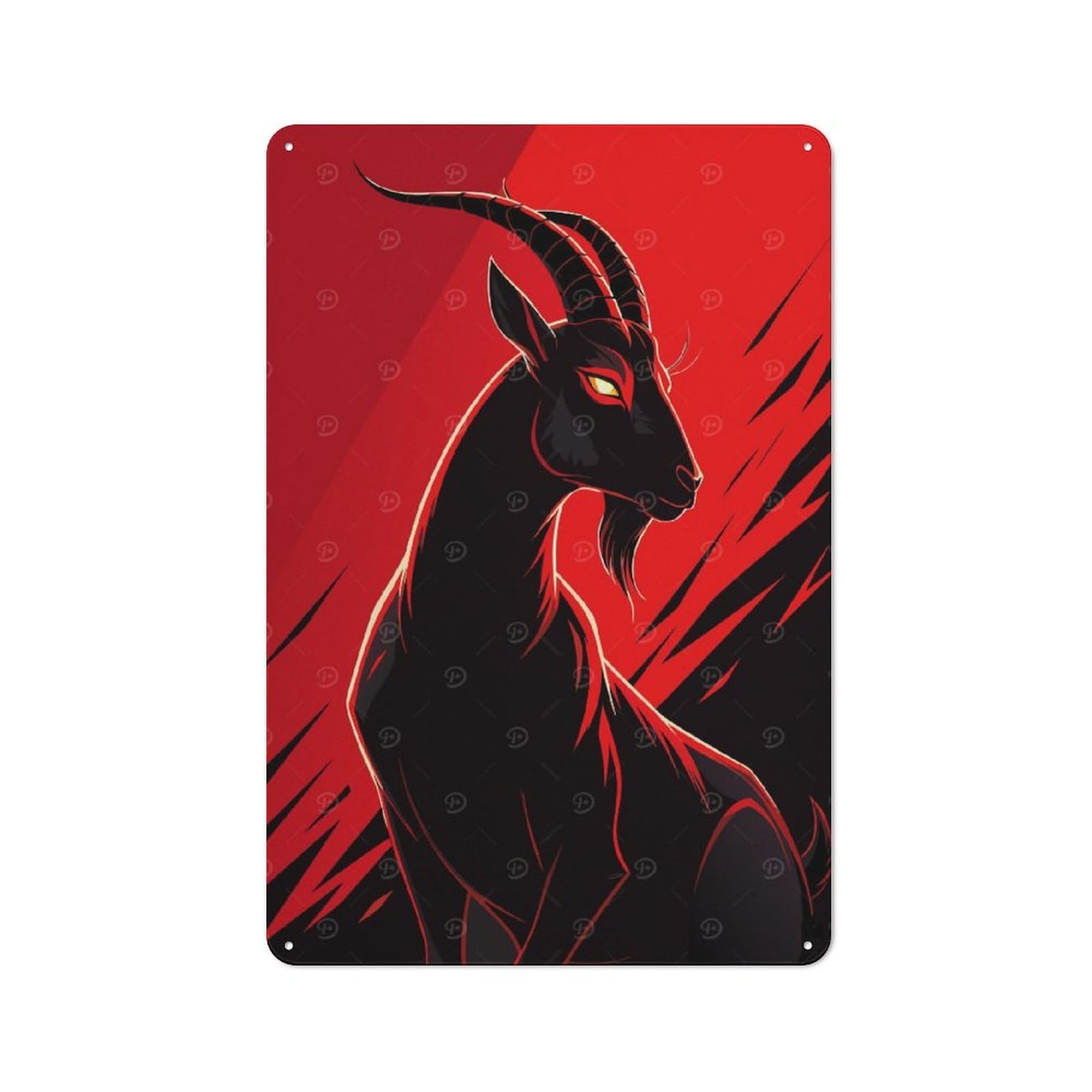Junmoney Stylized Goat Illustration Vintage Vintage Metal Sign 30X20cm Featuring Room Wall Plaque For Flat, Dorm Room, Lounge Or Cafe