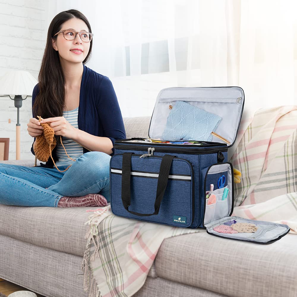 HATINXIA Knitting Bag Large Capacity - Yarn Storage Organizer With Multiple Compartments Alpaca Design