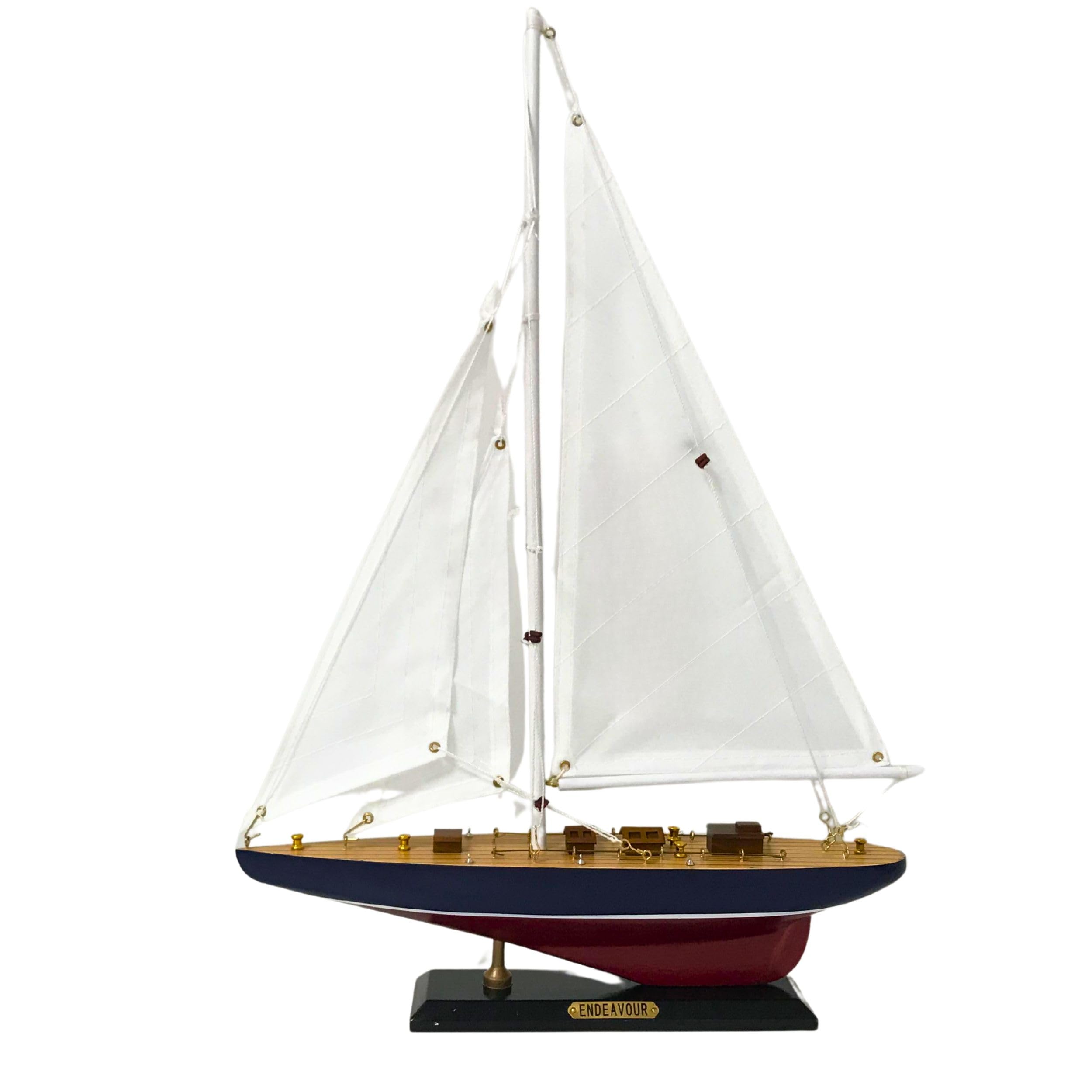 Wooden Model Sailboat with Display Stand Handcrafted Nautical Yacht Replica for Home Office Decor Boat Collector Gift Maritime Sailing Ship Ornament Classic Miniature Ocean Vessel (33 x 49 cm)