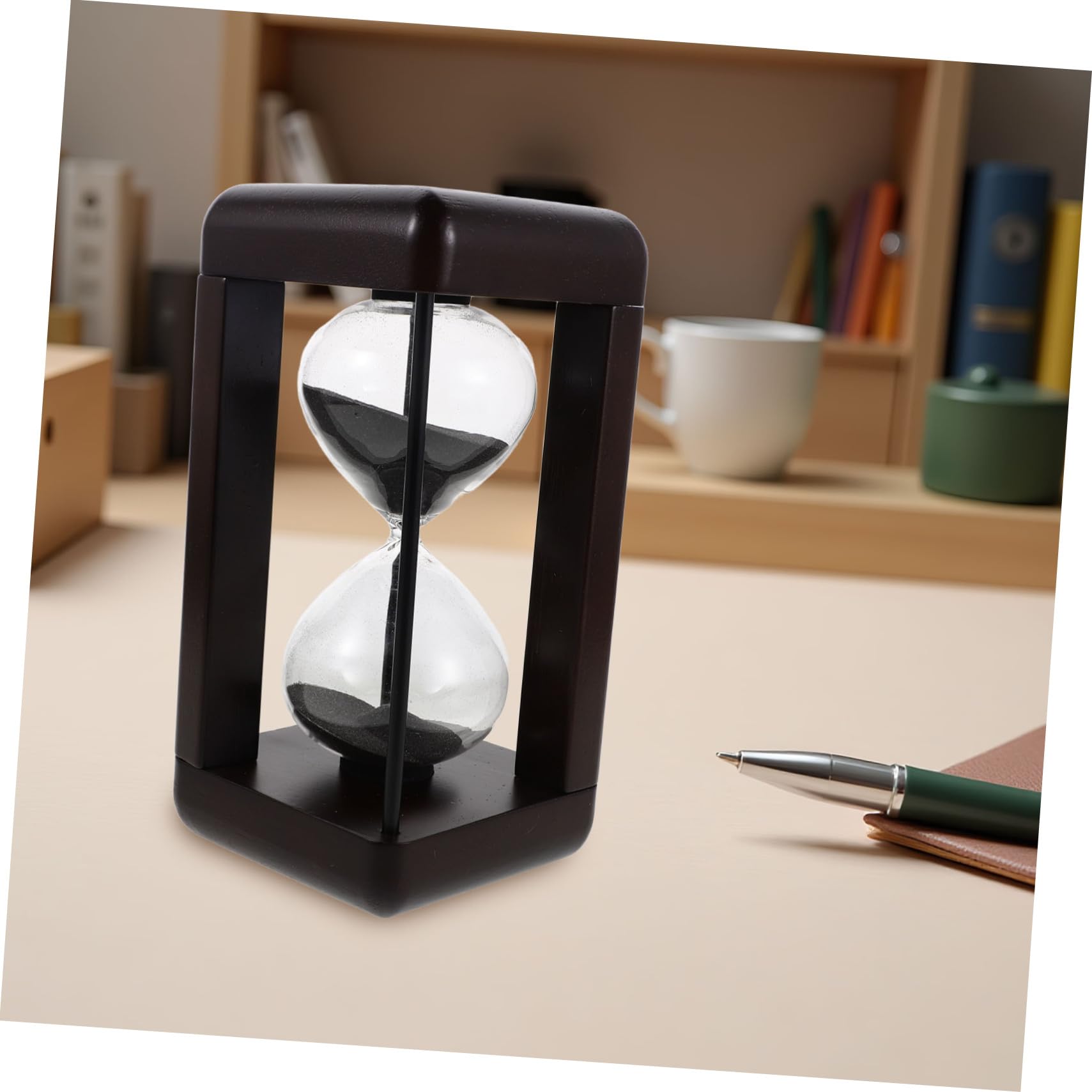 Vintage Szklany Klepsydra Timer z Czarnym Piaskiem Dekoracyjny Retro Zegar Do Biura Kuchni Restauracji i Sauny Precyzyjny Mechanizm Odmierzania Czasu Stylowy Zegar Piaskowy Biurko