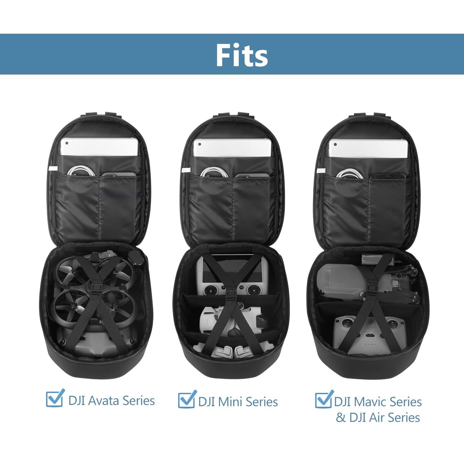 JSVER Plecak do DJI Mini 3 Pro/Mini 2 SE, Air 3 Futerał na Ramię / Laptop / Torba na Klatkę Piersiową do Serii Avata, Mini, Mavic 1 i Air, Akcesoria - Czarny, Nowoczesny