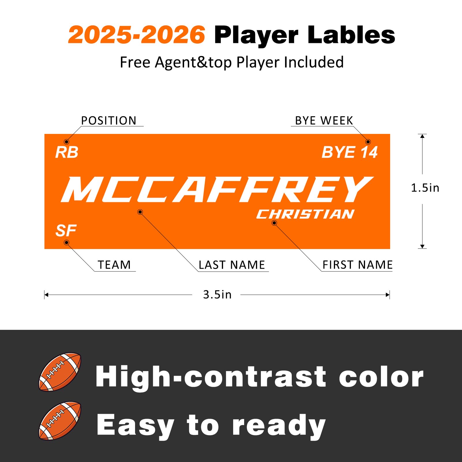 Fantasy Football Draft Board Saison 2025–2026, extra groß, 15 x 100 cm, Fantasy-Fußball-Draft-Kit – 14 Teams, 20 Runden, inklusive Top-Rookies, Blanko-Etiketten, Zeitplanraster