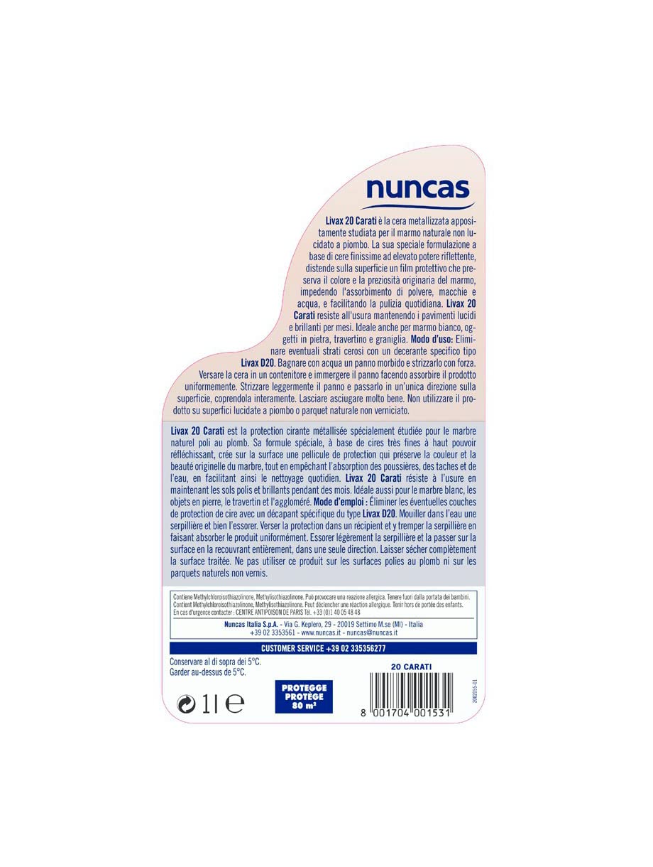 Nuncas Livax Cera Protettiva - 20 Carati - 1000ml