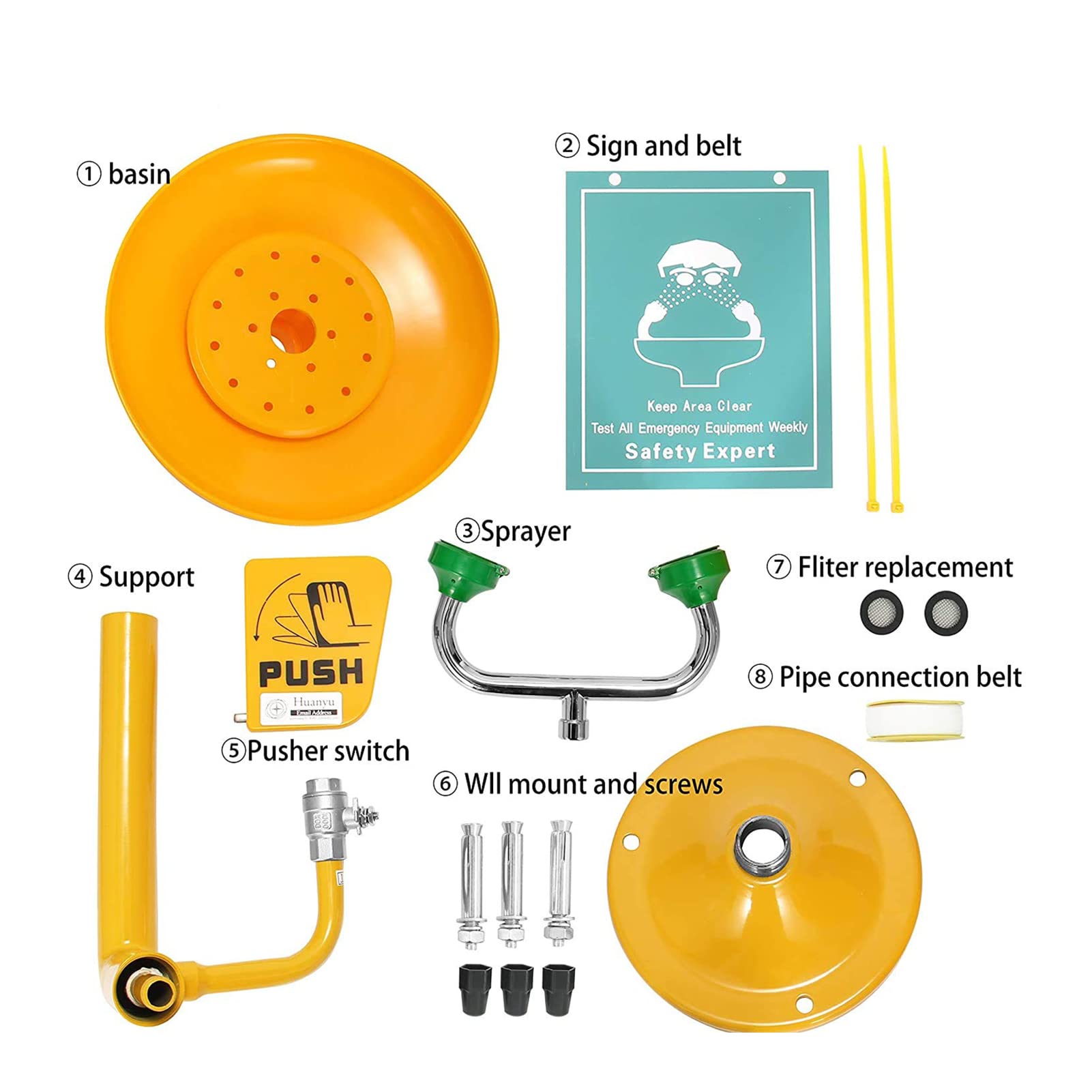 Estación lavaojos con Tapa Estación lavaojos de Pared Kit de Lavado de Ojos de Seguridad - Caudal de Agua de 11,4 l/min para Plantas químicas/fábricas/escuelas/Laboratorios (Amarillo)