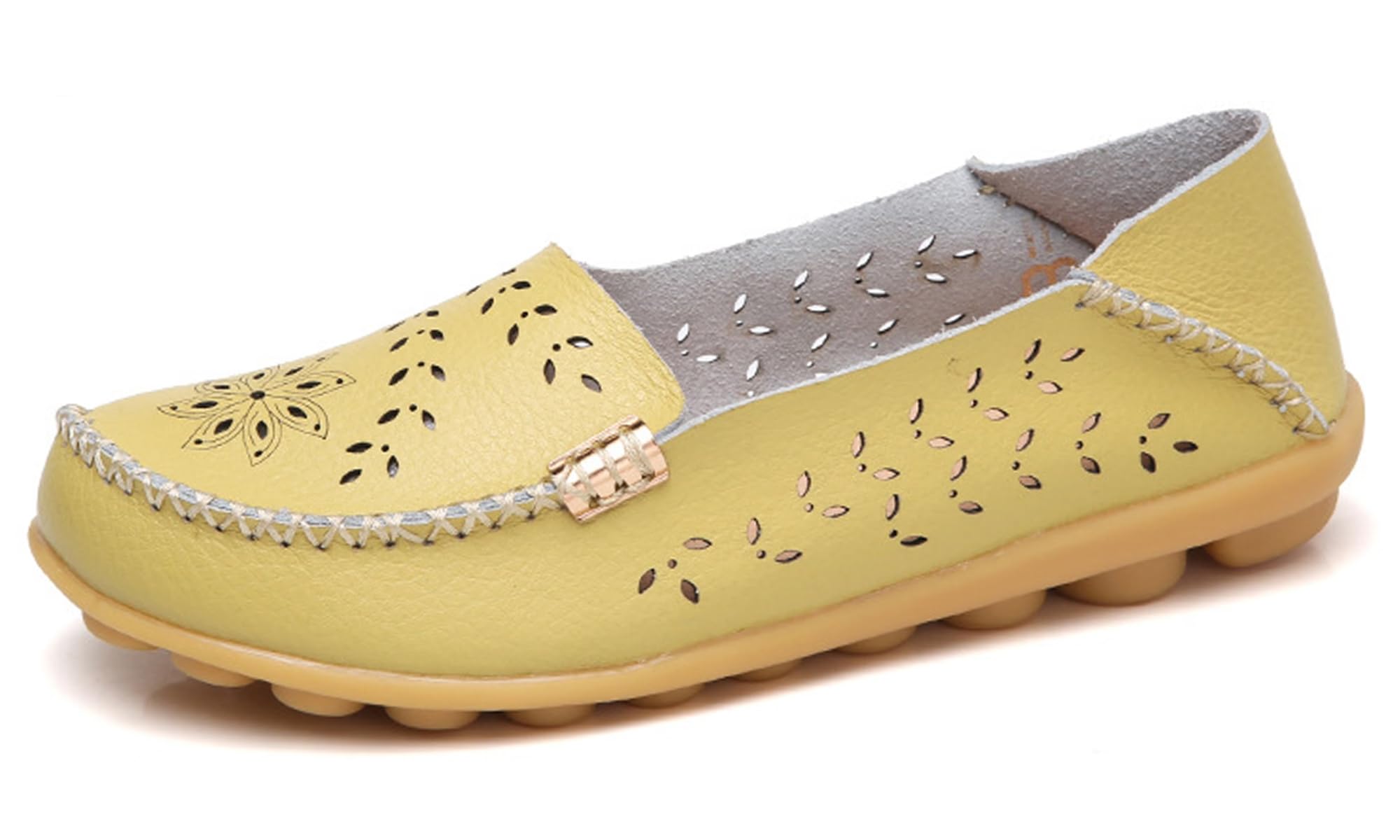 Sunporx Womens Comfortable Leather Loafers Driving Moccasins Shoes Toe Breathable Slip On Round Wild Walking Fashion Soft Casual Loafer