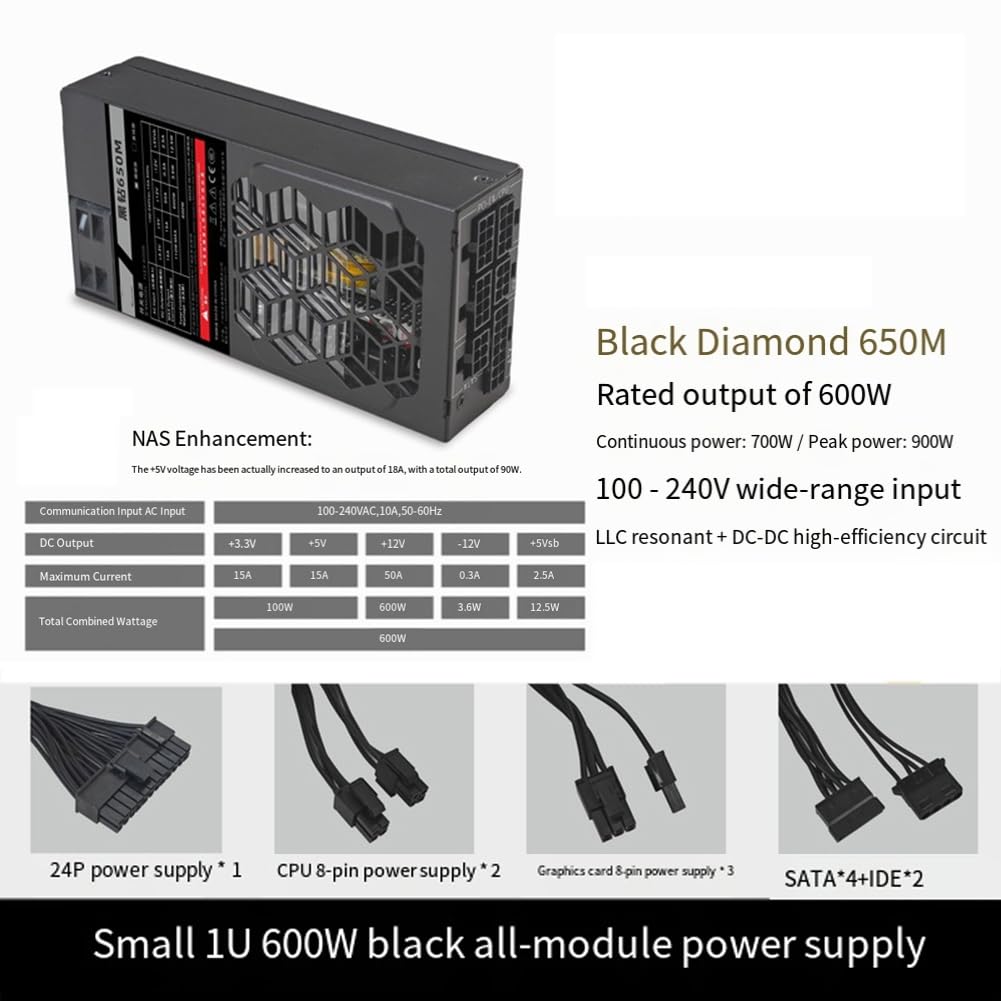Alimentatore Modulare Flex-ATX 600W 1U per PC Mini ITX Compatto POS AIO Nas Flex 600W PSU 100-240V Computer