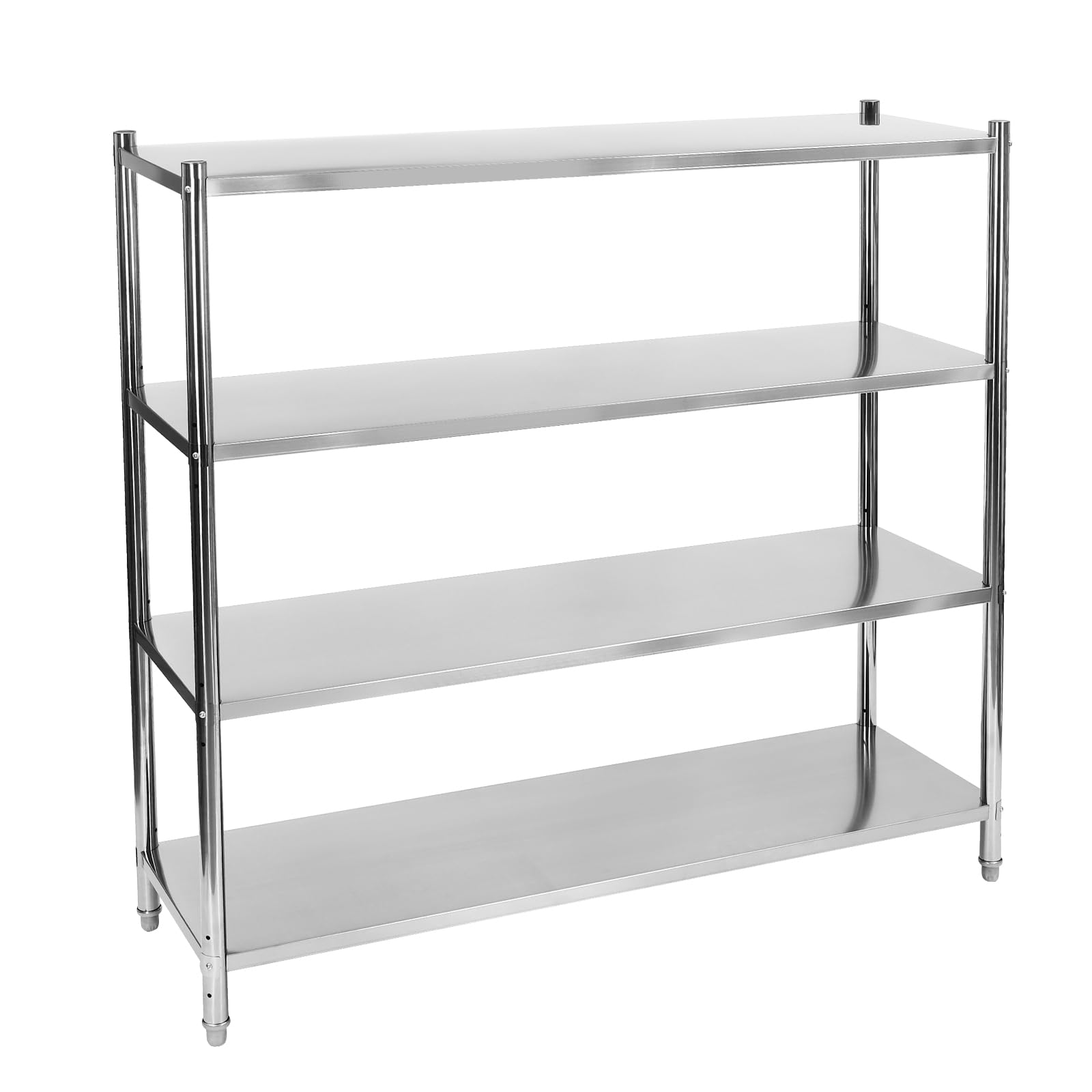 Stainless Steel Shelving, 4-Tier Floor Standing Stainless Steel Storage Shelf, 58.1x17.5x58.1in Open Height Adjustable Storage Shelf, 330lbs Each Layer, Heightened Bottom, Anti-Slip Feet, Silver