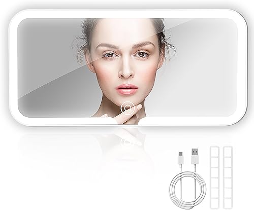 Espejo de tocador con visera solar para automóvil, espejo LED regulable con control táctil con 3 modos de luz, espejo de maquillaje grande