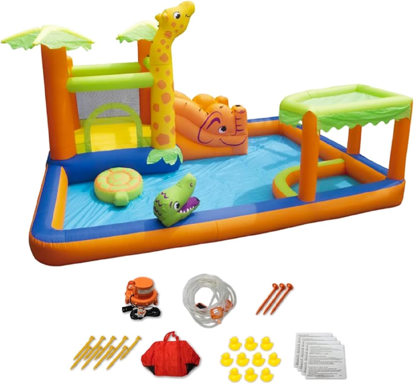 BANZAI Safari Splash Water Park with Waterslide, Bounce House, Water Cannon, and Sprinkler