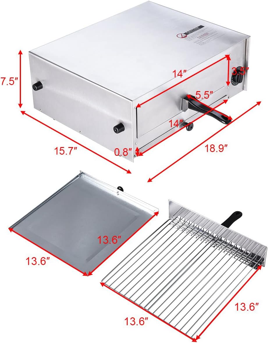 Happygrill Electric Pizza Oven Stainless Steel Pizza Baker Kitchen Pizza Toaster Pizza Maker with Handle & Removable Tray
