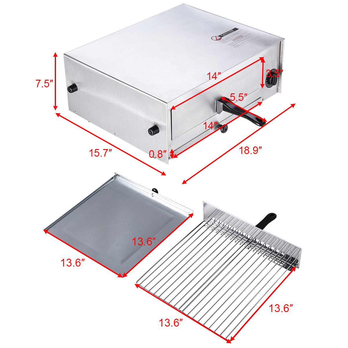 Horno eléctrico para pizza, de acero inoxidable, para pizza, tostadora, pizza, con asa y bandeja extraíble 7