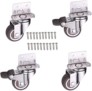 Norgail 4 Pack 1 Inch Small L-Shaped Plate Swivel Caster Combo, TPR Rubber Wheel Metal Housing Caster L-Shape Side Mount Plate for Furniture, 80Lbs/36Kg Load Capacity - 2 Swivel 2 Swivel w/Brake