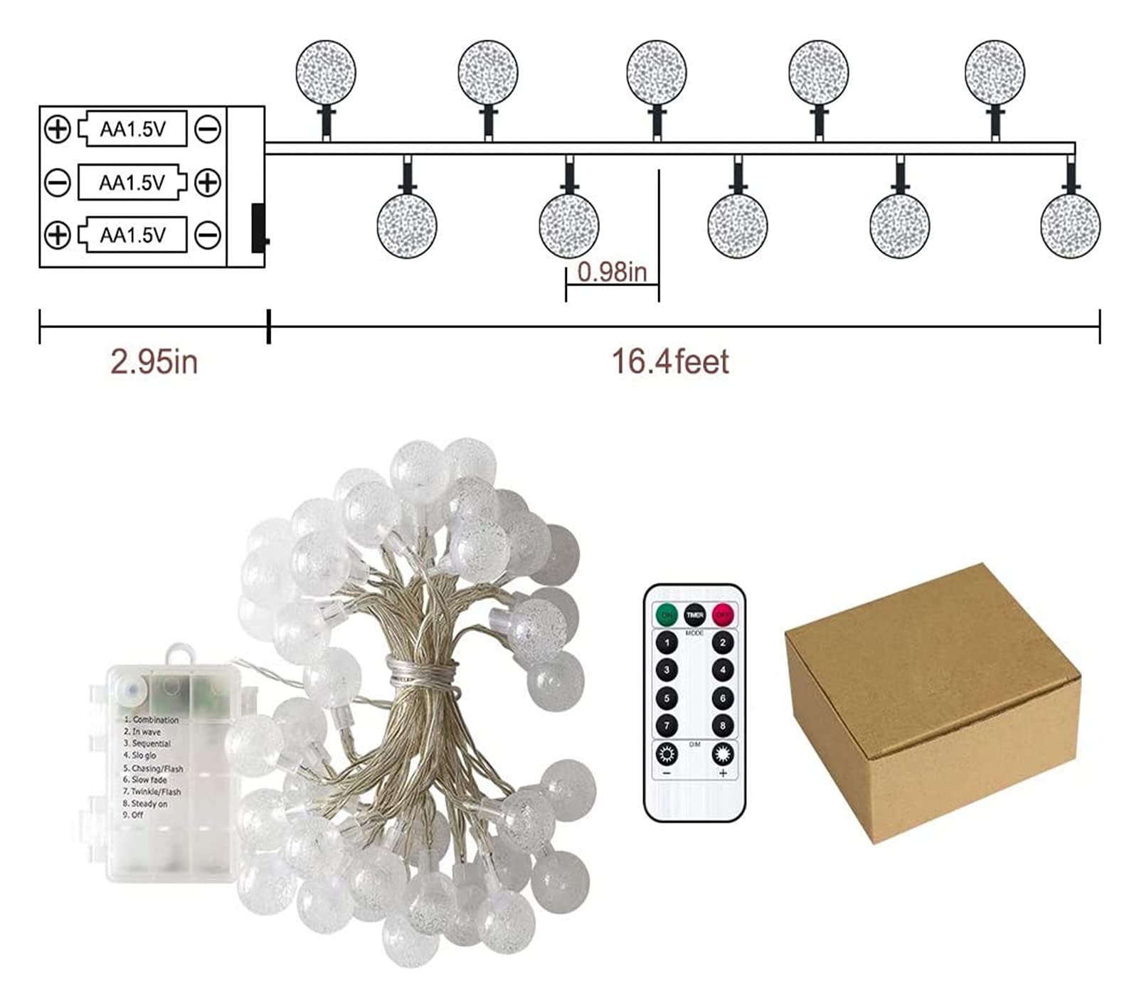 Guirnalda de luces de globo con control remoto, 32 pies, 80 LED, impermeable, para interiores y exteriores, para decoración del hogar, fiesta, patio, jardín, boda