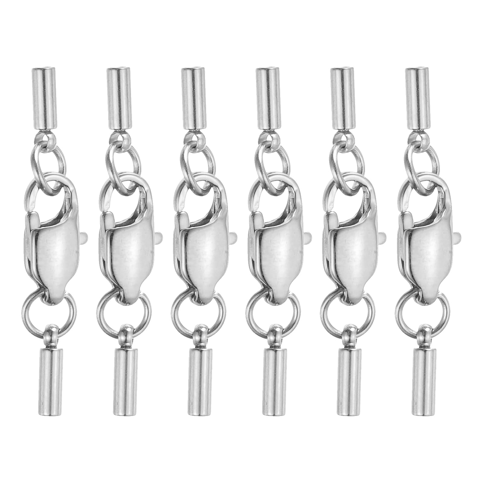sourcing map 6Set 1.2mm Leather Cord End Caps with Lobster Claw Clasps Connector, Stainless Steel Cord Ends Barrel Terminators for Jewelry Making DIY Crafts Necklace Bracelets, Silver