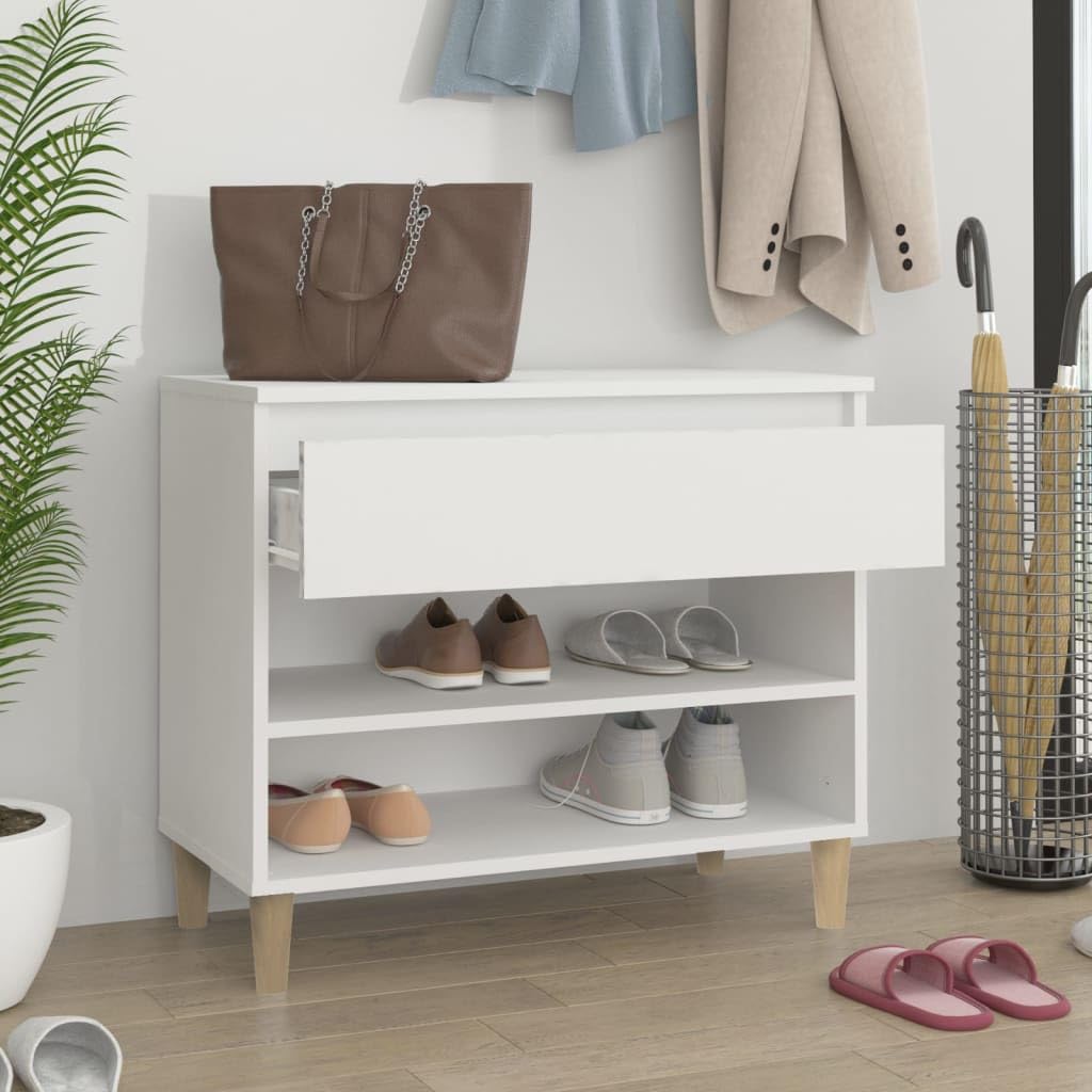 Szafka na buty z materiału drewnopochodnego, biała, 70 x 36 x 60 cm, z 2 półkami i szufladą, regał na buty do przedpokoju ze stabilną górną płytą do dekoracji, łącznie z instrukcją montażu i