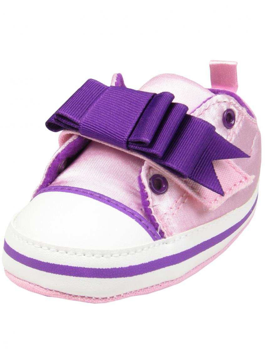 Flapdoodles Baby Girl Laceless Soft Sole Sneakers Crib Shoes with Bow Pink - 4 Infant / 9 Mths-12 Mths