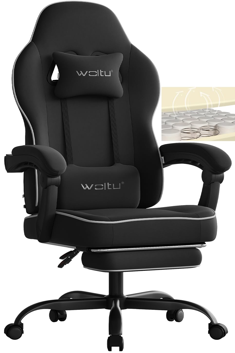 WOLTU Silla Gaming Ergonómica, Silla Escritorio con Reposabrazos y Soporte Lumbar, para Oficina y Estudio, Asiento Elastico, Estructura Metal, Tela Sintética, Negro, GS10sz Global Recycled Standard Global Recycled Standard Global Recycled Standard