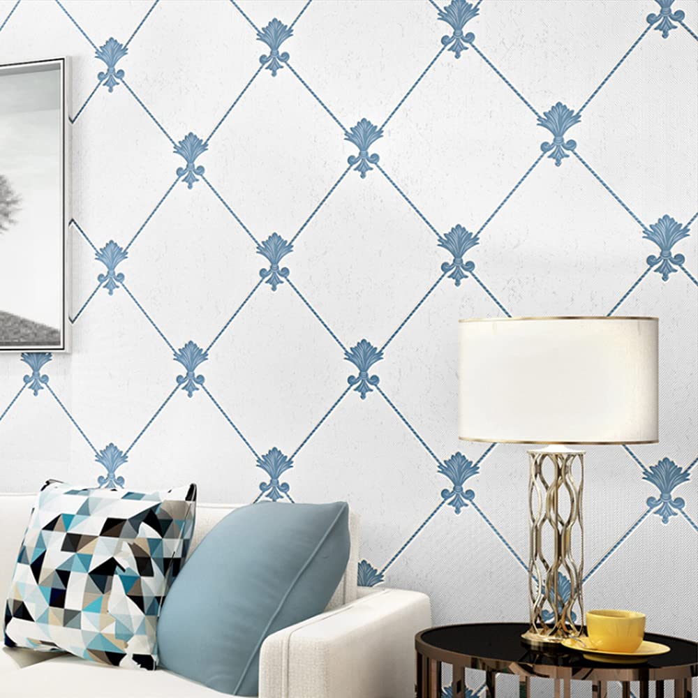 MEAIHOME Modern Simple 3D Non-Woven Flocking Diamond Lattice Pattern Wallpaper for Living Room Bedroom TV Background Blue Color Non-Pasted 1.73' W x 32.8' L - Image 2