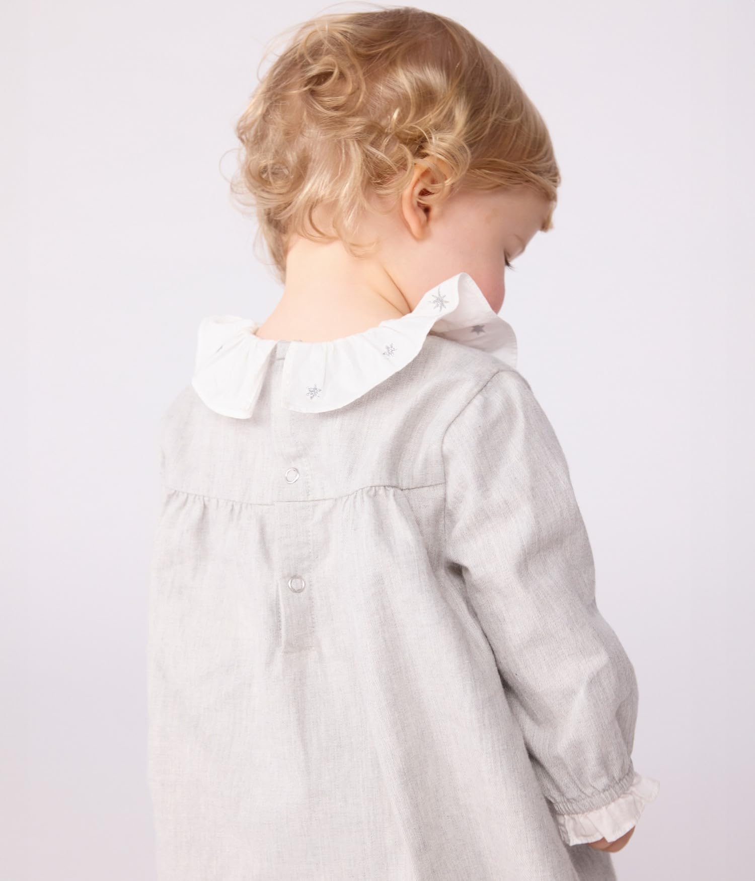 Petit Bateau Flanelowa sukienka dziecięca z długim rękawem i kołnierzykiem